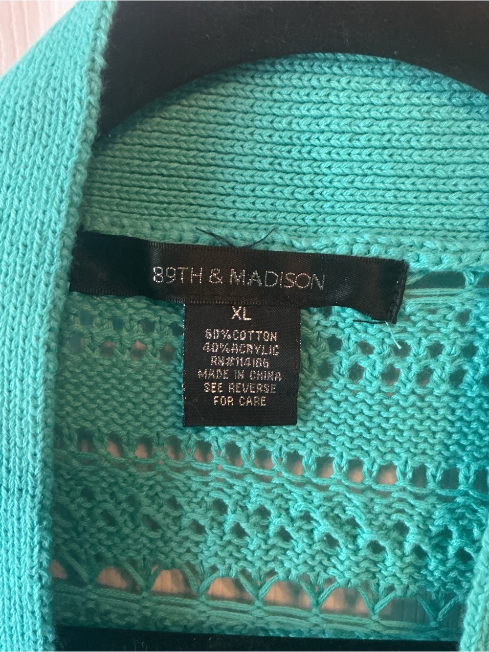 89th & Madison Teal Open-Front Crochet Cropped Cardigan - Picture 4 of 6